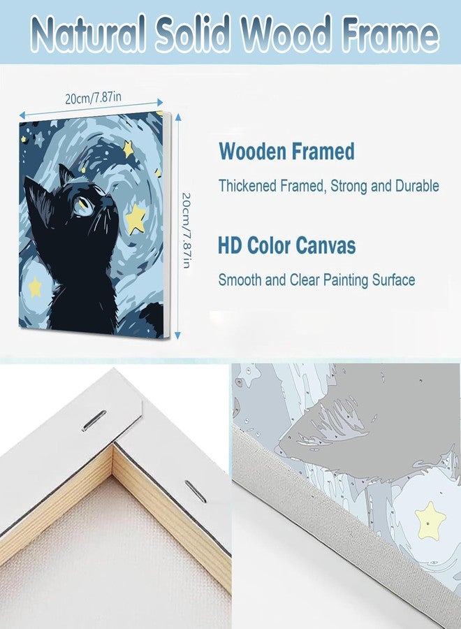 Temiaode Framed Cat Paint by Numbers Kit for Kids - DIY Painting Set with Canvas, Acrylic Paints & Brushes - Easy Beginner Art Craft for Boys & Girls Ages 5-12 - Ready to Hang（8″ x 8″ / 6 Colors） - Image 3